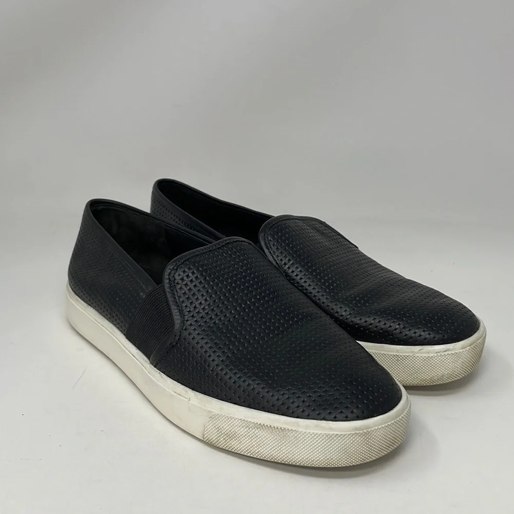 Vince Shoes Slip On Sneakers Black Leather Perforated Size 6.5